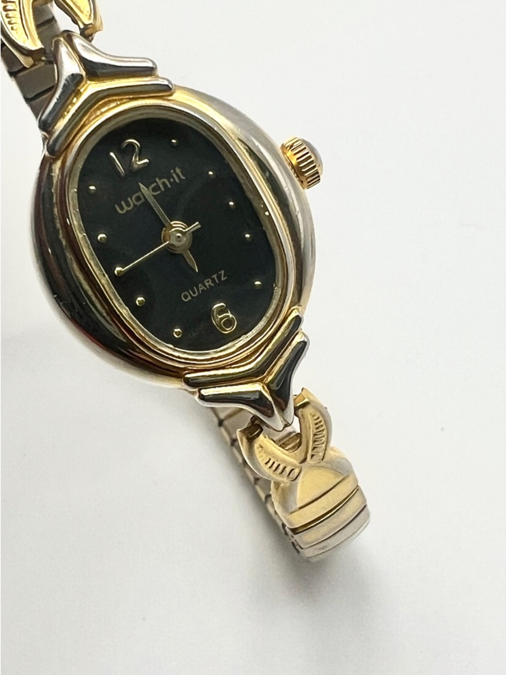 Vintage Watch-It Watch Gold-Tone Black Dial with Expansion Bracelet - Picture 9 of 9